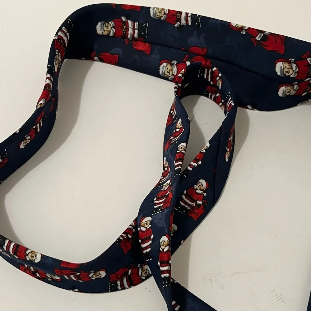 Sette & Bello Navy Blue Red Teddy Bear Santa Polyester Mens Neck Tie Christmas